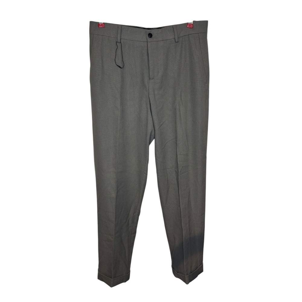 Zara Men's Dress Pants Cuffed Stretch Flat Front Knit Tapered Gray‎ Sz. 30  NWOT
